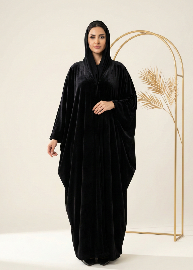 عباءة خليجية مخملية بقصة واسعة